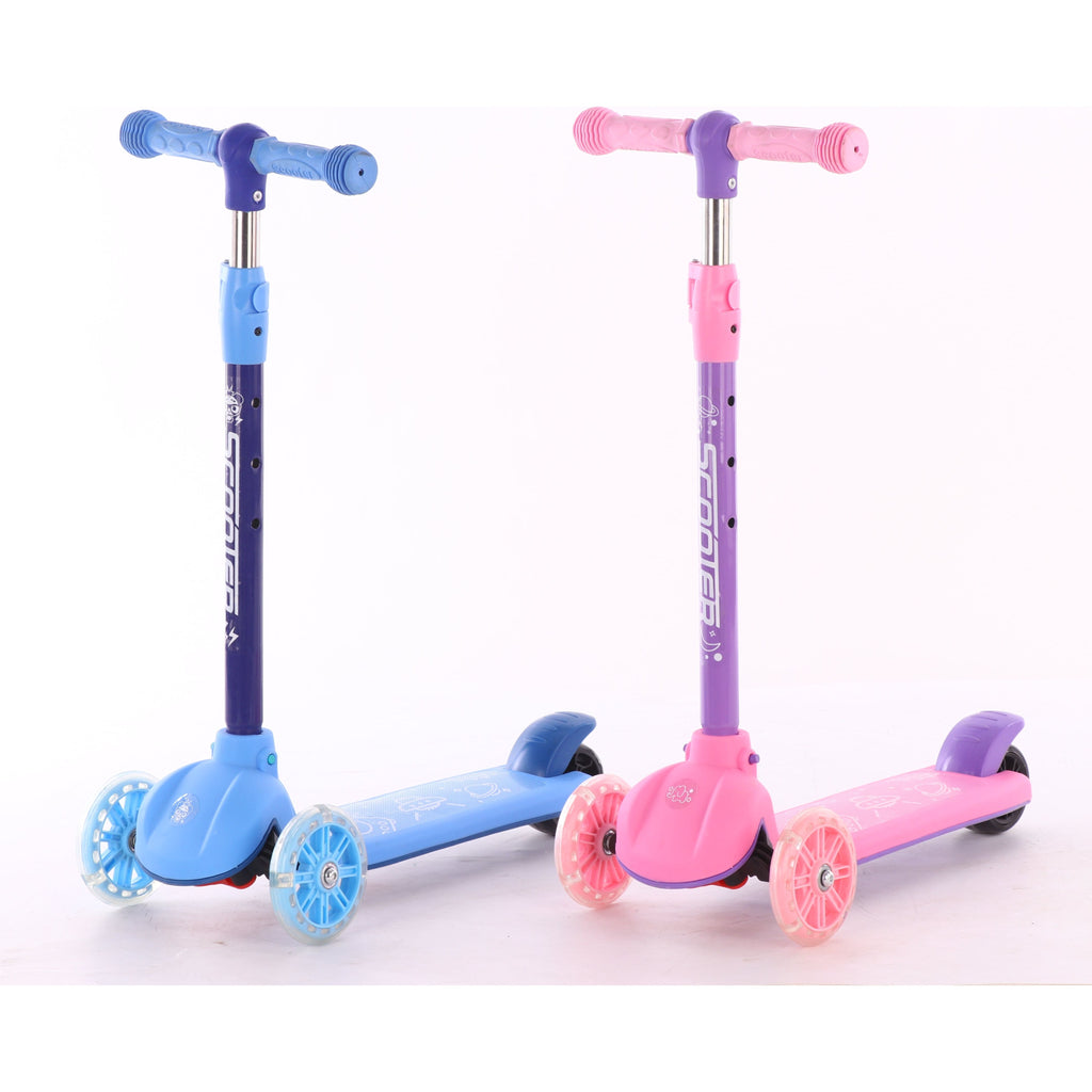 Pibi Kids Foldable 3 Wheel Kick Scooter with LED Lights Pink Age- 2 Years & Above