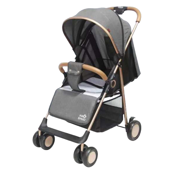 Pibi Lightweight Baby Stroller with Canopy & Storage Basket Dark Grey/Gold Age- 3 Months & Above (holds upto 20 Kgs)