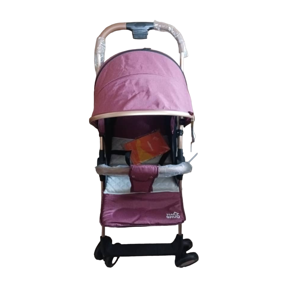 Pibi Lightweight Baby Stroller with Canopy & Storage Basket Burgundy/Gold Age- 3 Months & Above (holds upto 20 Kgs)