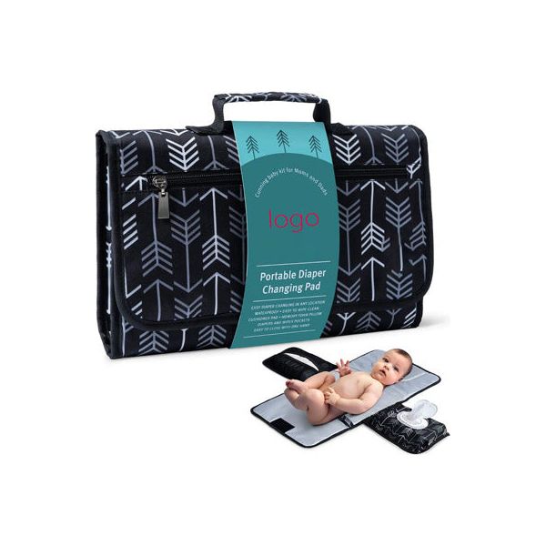 Pibi Printed Portable & Waterproof Baby Diaper Changing Mat Travel Kit with Storage Pockets for Travel Black (35 x 22 cm) Black Age- Newborn & Above