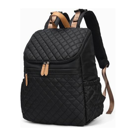Pibi Quilted Multipurpose Diaper Backpack with inbuilt Stroller Hooks Black
