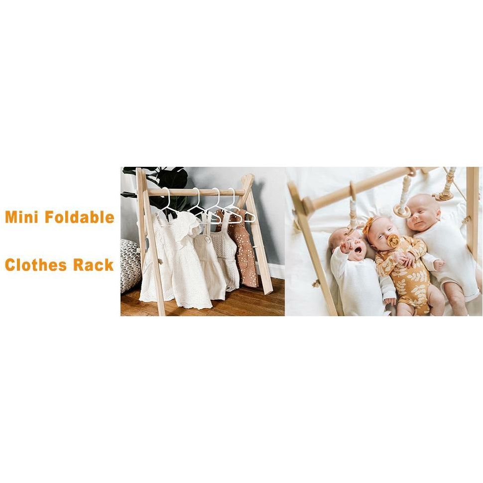 Pibi Wooden Foldable Play Gym Wooden Baby Gym with 4 Toys Natural/White Age- 3 Months & Above