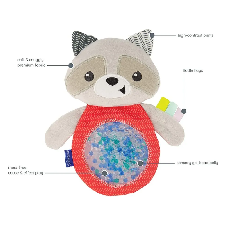 Infantino Seek & Squish Raccoon Sensory Pal Toy with Gel-Bead Belly Age- 3 Months & Above