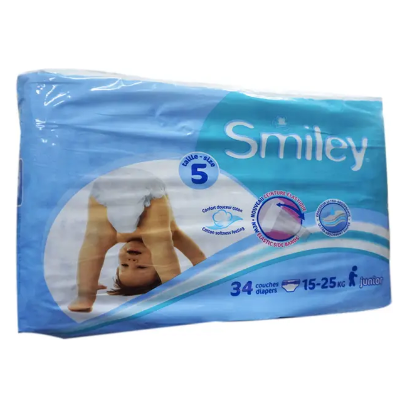 Smiley Maxi Baby Diapers Junior Size 5 (15-25Kg) 34Pcs