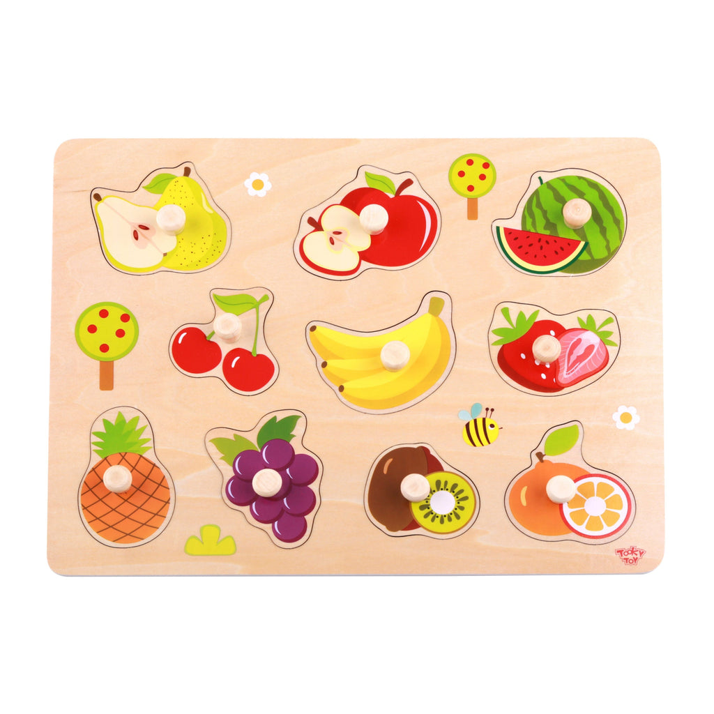 Tooky Toy 11 Piece Fruit Wooden Puzzle with Pinez Multicolor Age: 18 Months & Above