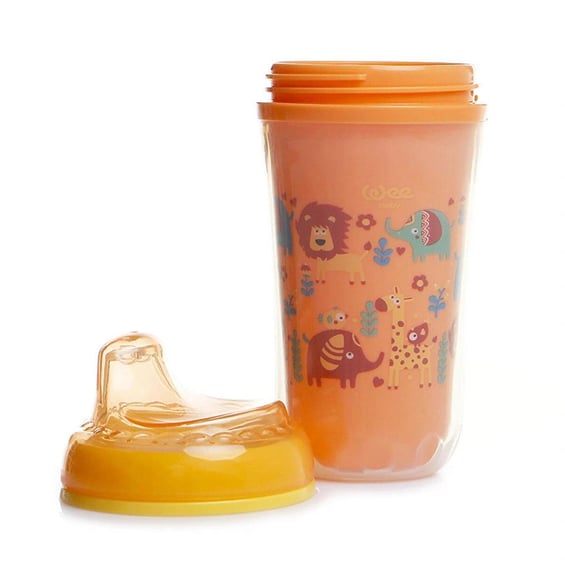 Wee Baby Insulated Glass Sipping Cup with Straw Orange 300 ml Age- 6 Months & Above