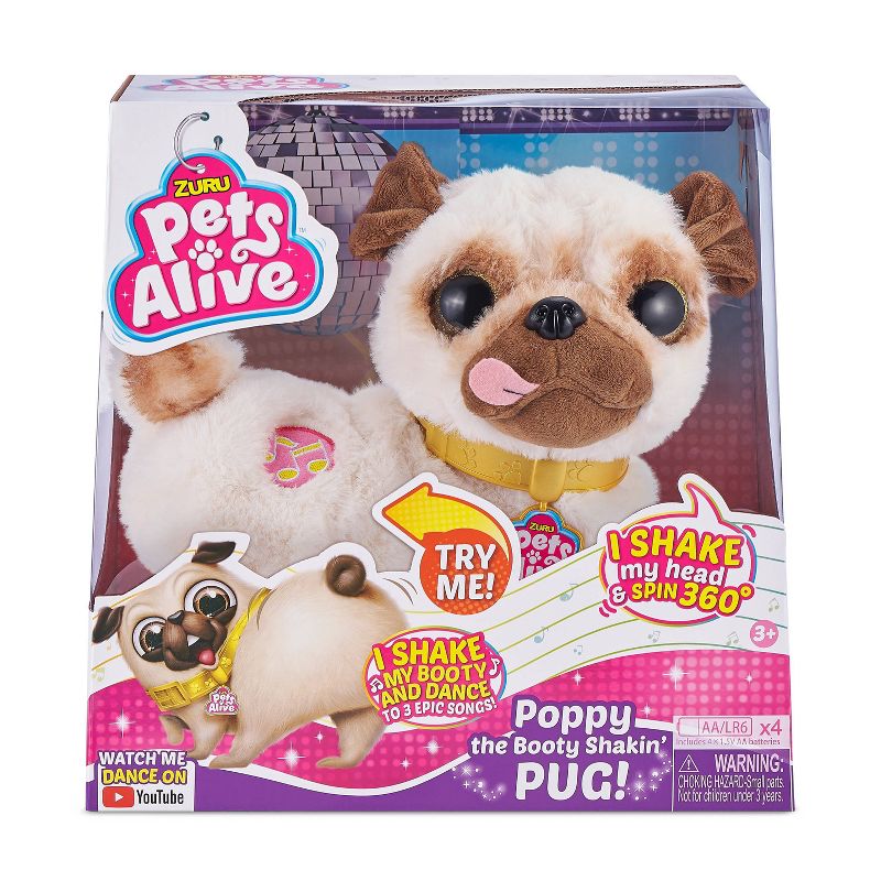 Zuru Pets Alive Poppy The Interactive Booty Shaking Plush Toy Pug White/Brown Age- 2 Years & Above