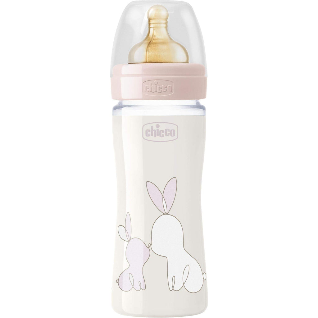 Chicco Touch Glass Rabbit-Print Feeding Bottle 240 ml Age- Newborn & Above