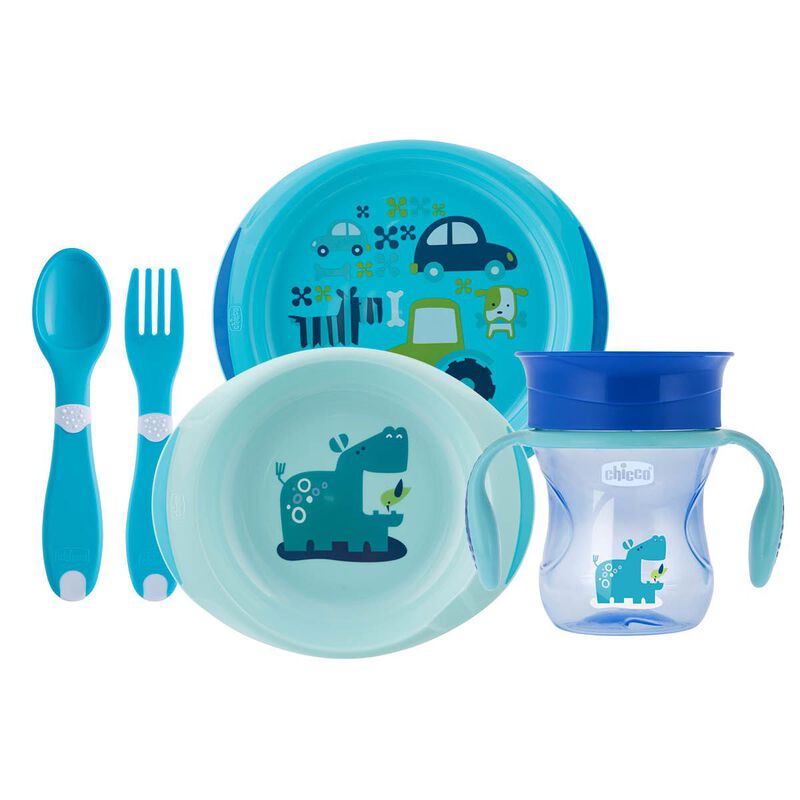 Chicco Toddlers Feeding Meal Set of 5 Light Blue Age- 12 Months & Above