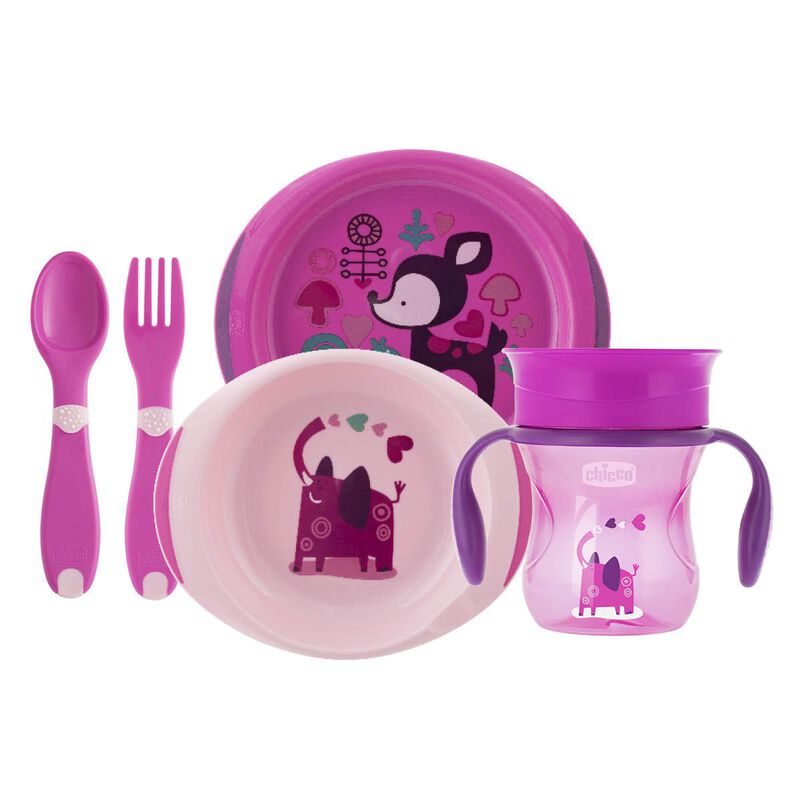Chicco Toddlers Feeding Meal Set of 5 Pink Age- 12 Months & Above