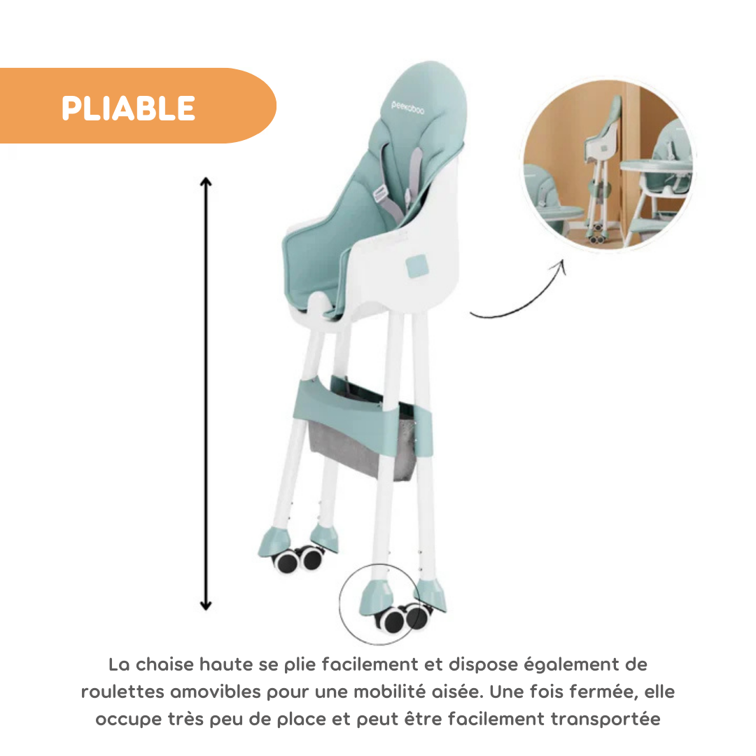 Peekaboo Premium 2 in 1 Comfy High Chair Mint Green Age- 6 Months to 4 Years