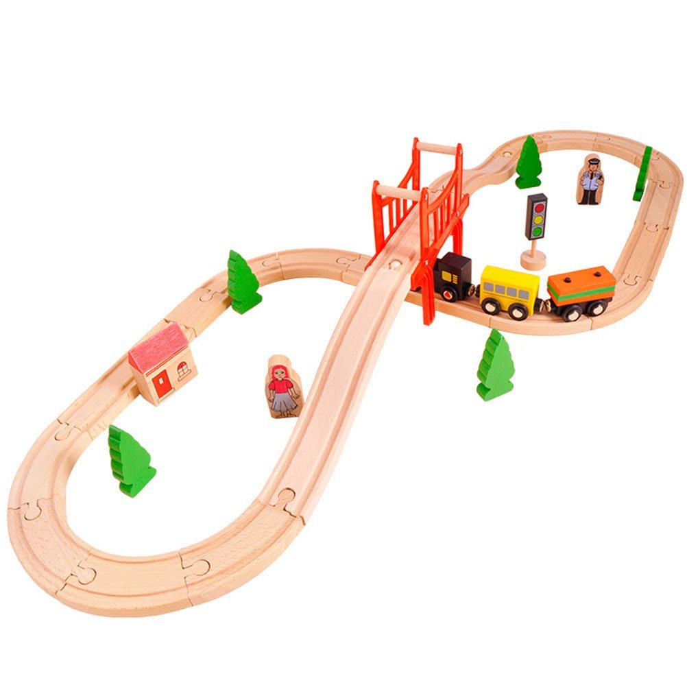 Acool Toys 8-Inch Wooden Train Track Layout Set of 39 Multicolor Age- 3 Years & Above