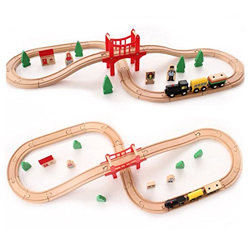 Acool Toys 8-Inch Wooden Train Track Layout Set of 39 Multicolor Age- 3 Years & Above