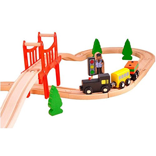 Acool Toys 8-Inch Wooden Train Track Layout Set of 39 Multicolor Age- 3 Years & Above