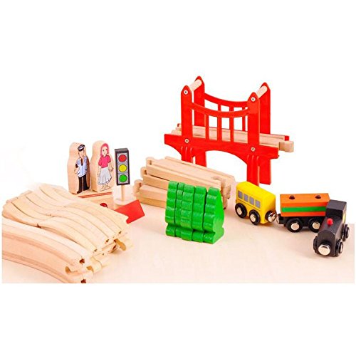 Acool Toys 8-Inch Wooden Train Track Layout Set of 39 Multicolor Age- 3 Years & Above