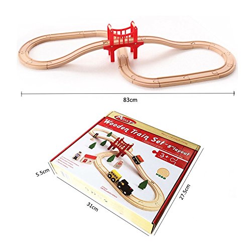 Acool Toys 8-Inch Wooden Train Track Layout Set of 39 Multicolor Age- 3 Years & Above