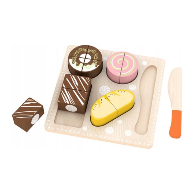 Acool Toys Wooden Flat Dessert Cutting Role Play Set of 6 Multicolor Age- 18 Months & Above
