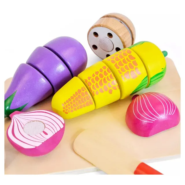 Acool Toys Wooden Role Play Veggie Cutting Set of 9 Age- 3 Years & Above