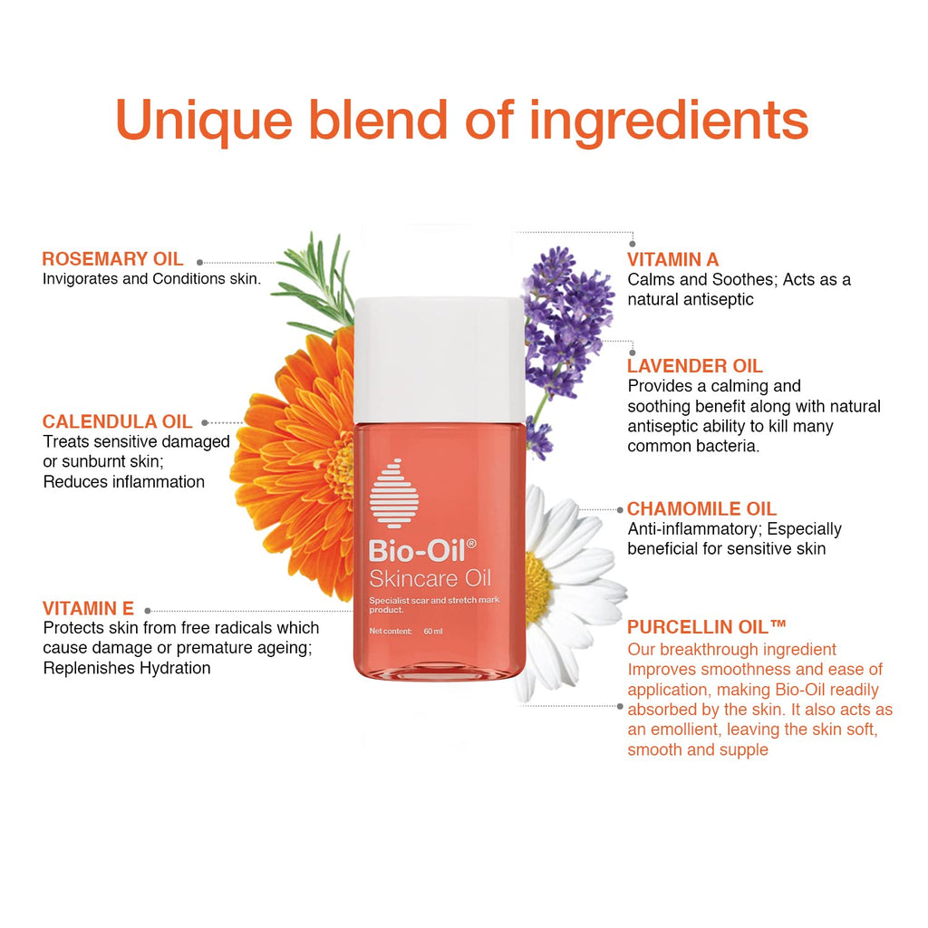 Bio-Oil Original Skincare Oil  with Vitamin E for Stretch Marks, Scar Removal, Uneven Skin Tone 60 Ml