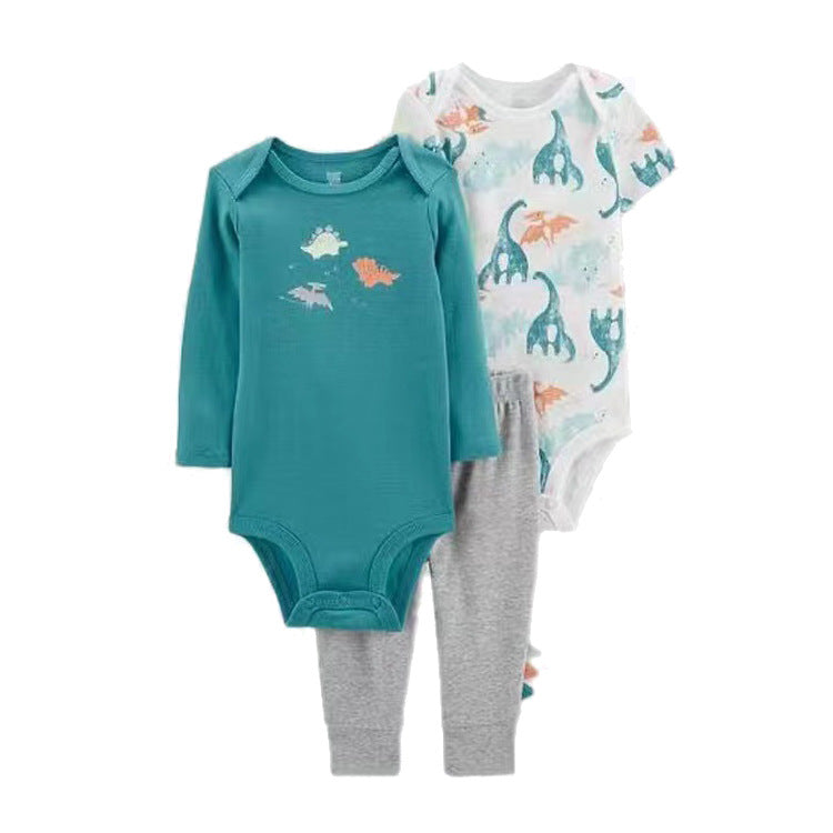 Carter's Infant Boys 3-Piece Dinosaur Sleeve Bodysuits+ Leggings 32156 Grey/Teal Blue