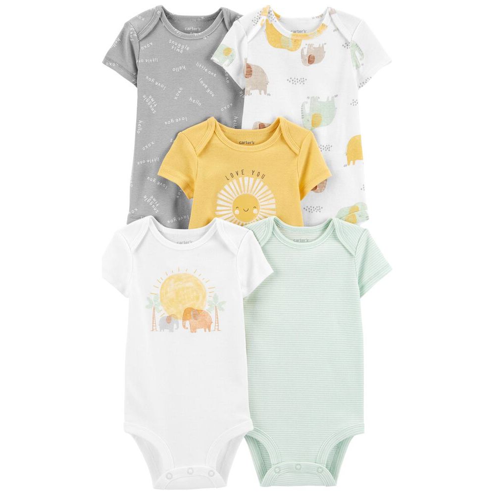 Carter's Infants 5 Pack Sunsine Short Sleeve Bodysuits WD3333-29 Yellow/Grey/White