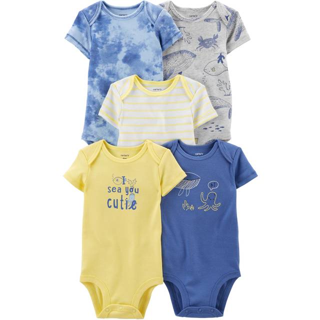 Carter's Infants Boys 5 Pack Tie Dye Short Sleeve Bodysuits 1N043010 Yellow/Blue