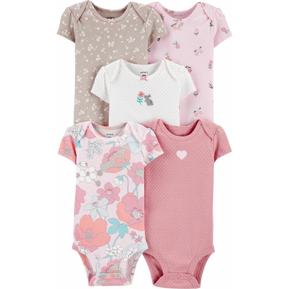 Carter's Infants Girls 5 Pack Floral Short-Sleeve Bodysuits WD3333-12 Pink/Multicolor