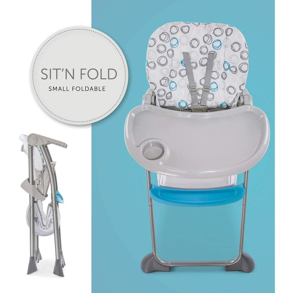Hauck Sit & Fold Baby Feeding Highchair With Basket Circles Blues Age-6 Months & Above