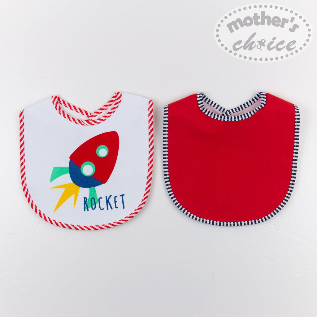 Motherschoice Rocket themed Baby Bibs Pack of 2 Blue/Red IT1319 Age- 3 Months to 36 Months