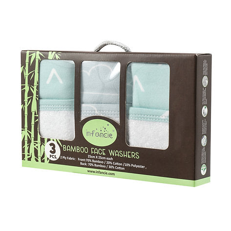 Infancie 3-Piece Bamboo Wash Cloths (25 x 25 cm) White/Blue IT4726
