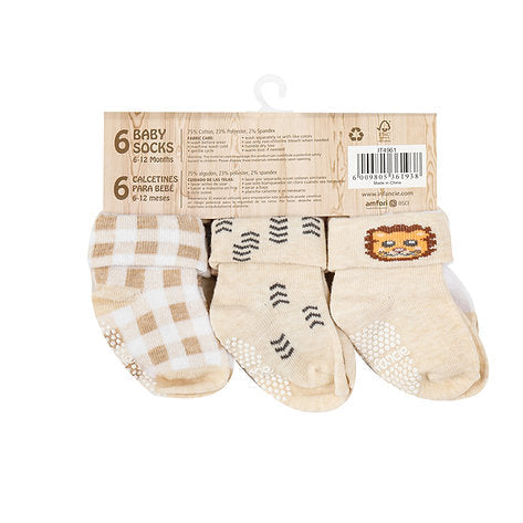 Infancie 6-Pack Non-Slip Grip Baby Cotton Socks (0-6 Months) Beige/White IT4949