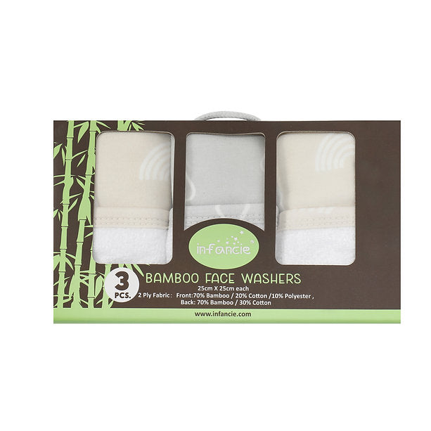 Infancie Baby Bamboo Face Wash Cloth/Towel (25 x 25 cm) Pack of 3 Beige IT4724 Age- Newborn & Above
