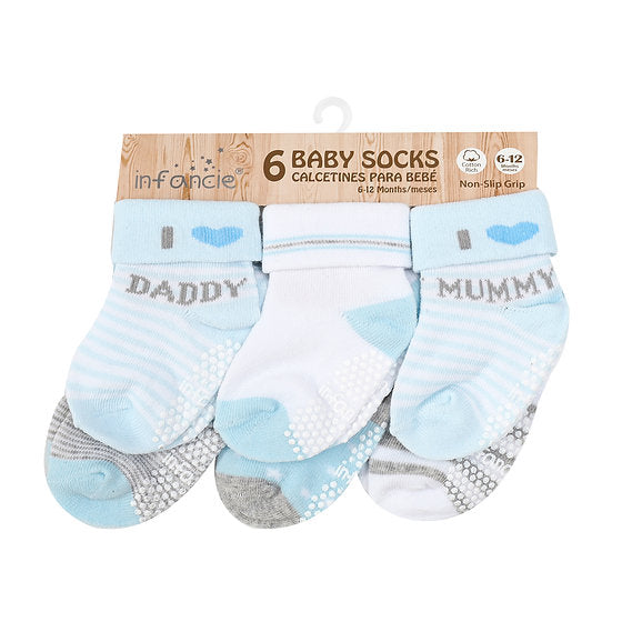 Infancie Baby Boys 6-Pack Socks White/Light Blue/Grey Age- Newborn to 6 Months IT4953