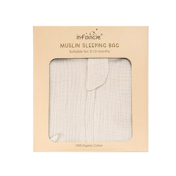 Infancie Baby Organic Muslin Sleeping Bag Cream IT5368 Age- Newborn to 12 Months