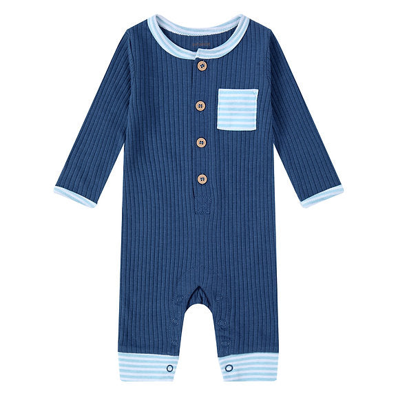Infancie Baby Ribbed Jumpsuit Romper with Knot Cap Blue IT4240