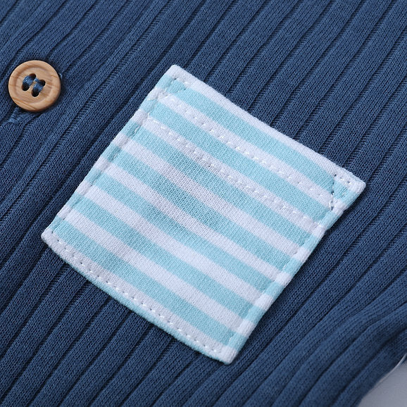 Infancie Baby Ribbed Jumpsuit Romper with Knot Cap Blue IT4240