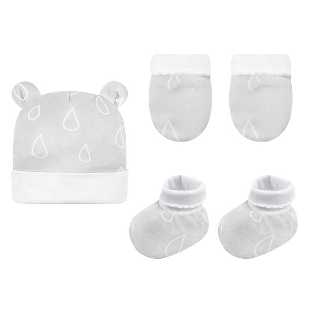 Infancie Bamboo Cotton 3-Piece Newborn Set of Booties,Mittens & Hat Blue IT5015
