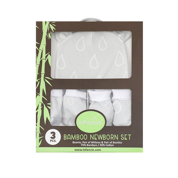 Infancie Bamboo Cotton 3-Piece Newborn Set of Booties,Mittens & Hat Blue IT5015