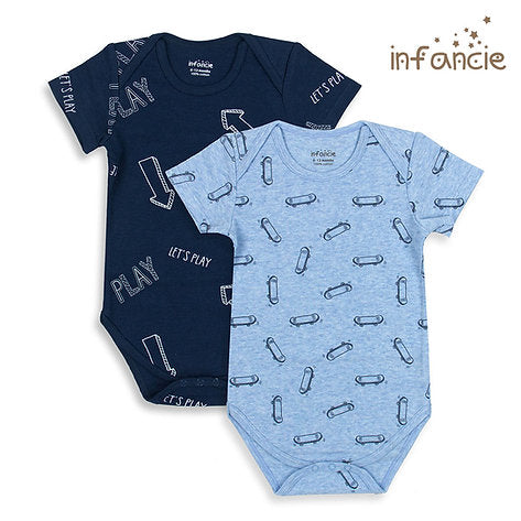 Infancie Lets Play Short Sleeves Bodysuits Blue Pack of 2 IT3714