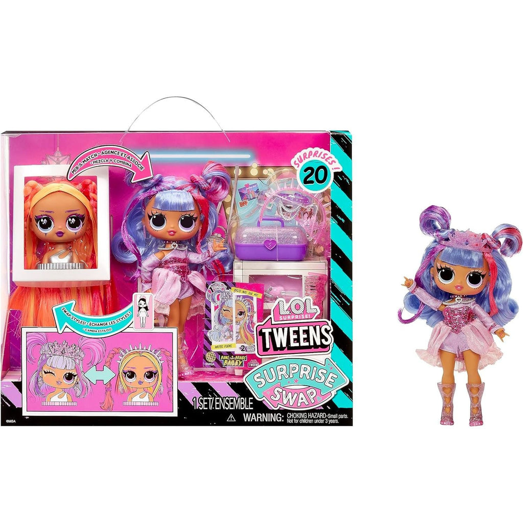 L.O.L. Surprise! Swap Fashion Doll Buns-2-Braids Bailey with 20+ Surprises Multicolor Age- 3 Years & Above