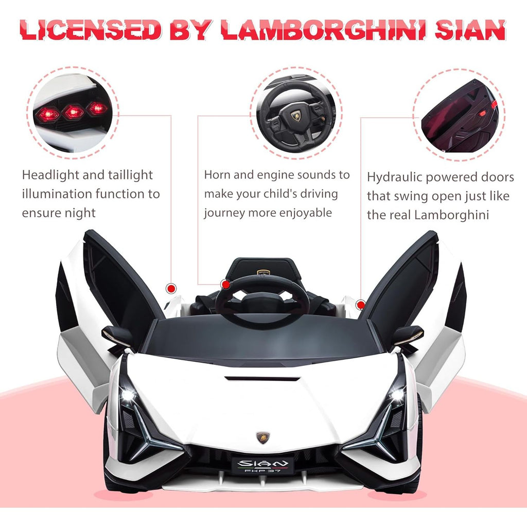 Lamborghini SIAN 12V Electric Car Ride On Toy White Age- 3 Years & Above