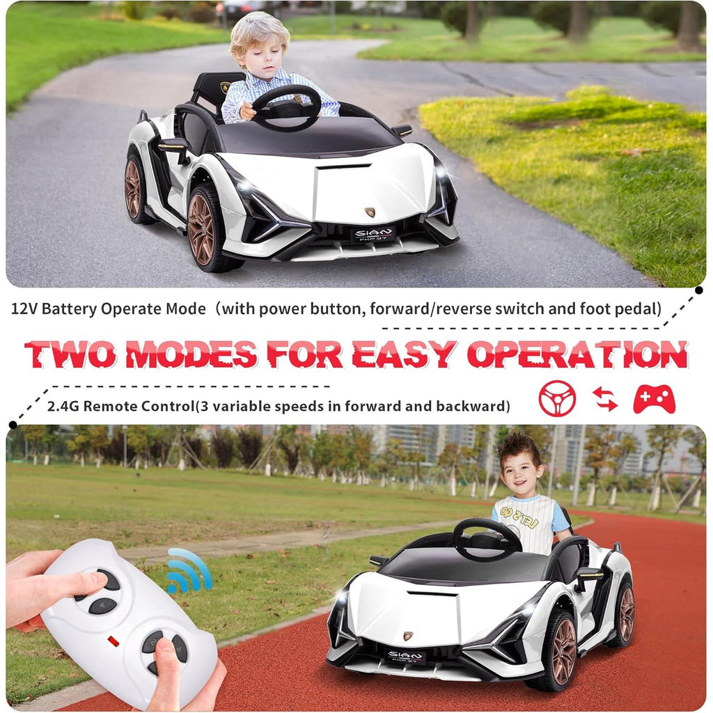 Lamborghini SIAN 12V Electric Car Ride On Toy White Age- 3 Years & Above
