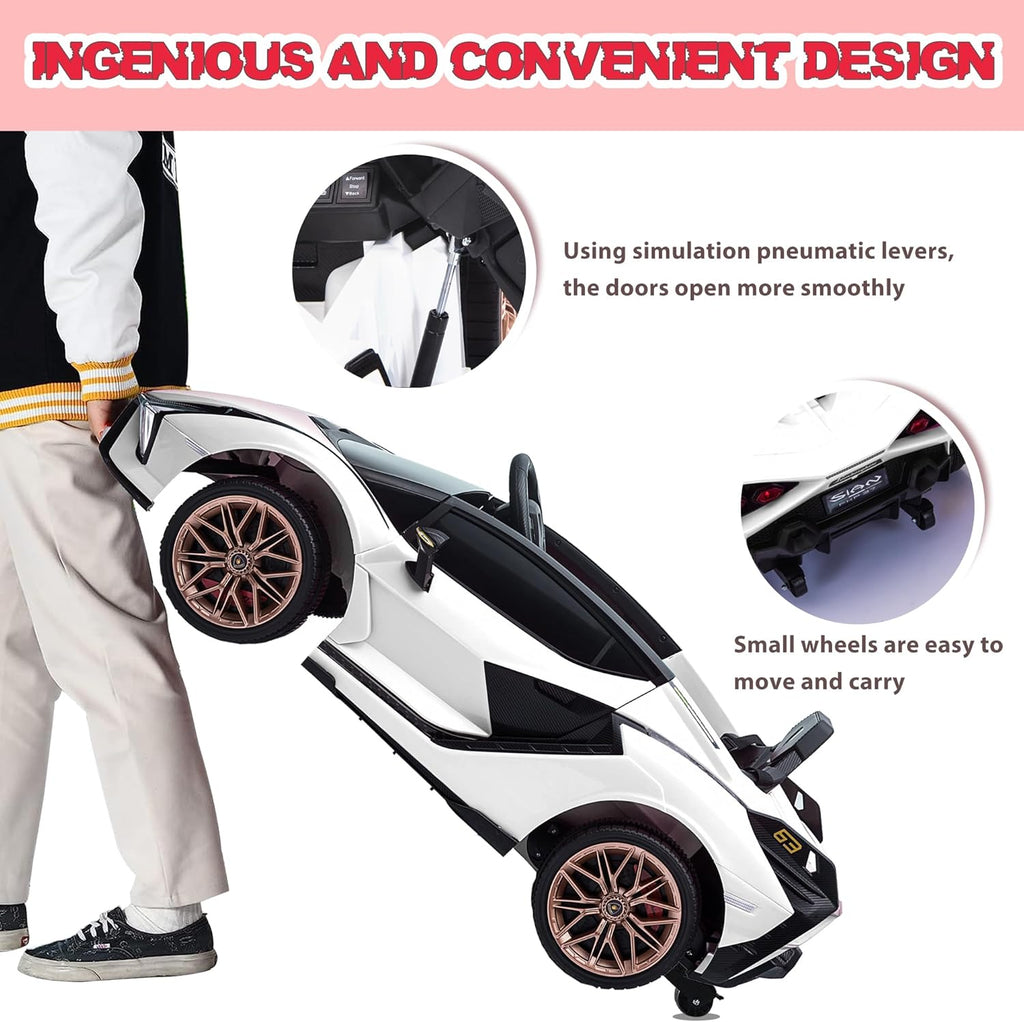 Lamborghini SIAN 12V Electric Car Ride On Toy White Age- 3 Years & Above