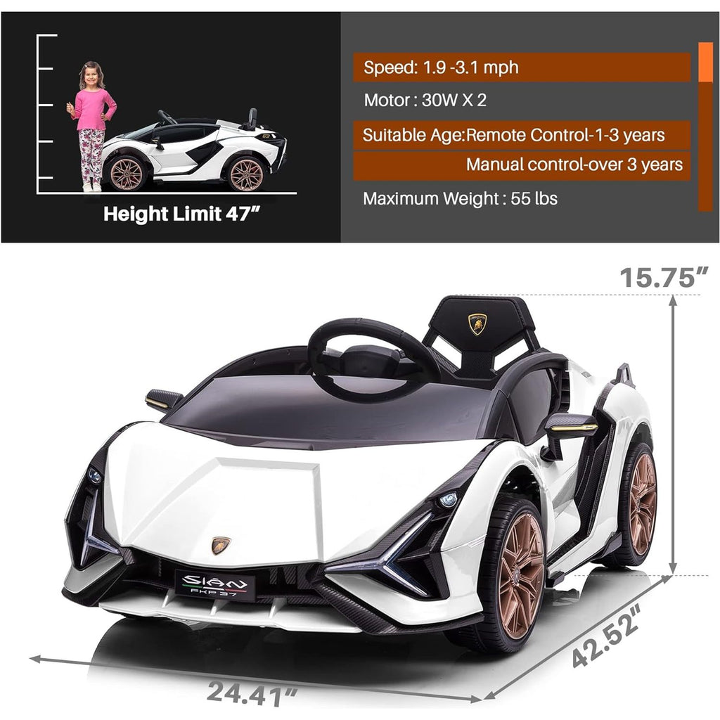 Lamborghini SIAN 12V Electric Car Ride On Toy White Age- 3 Years & Above