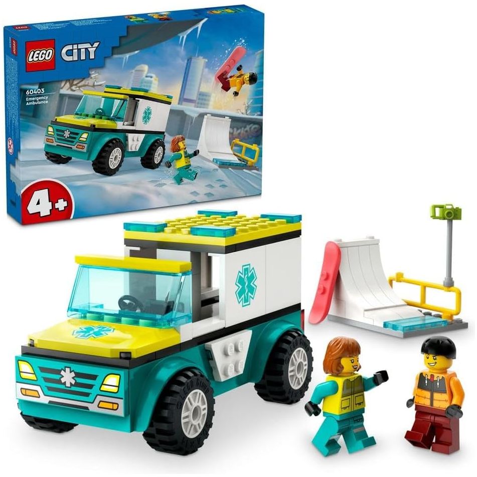 Lego Emergency Ambulance and Snowboarder Building Blocks Multicolor Age- 3 Years & Above