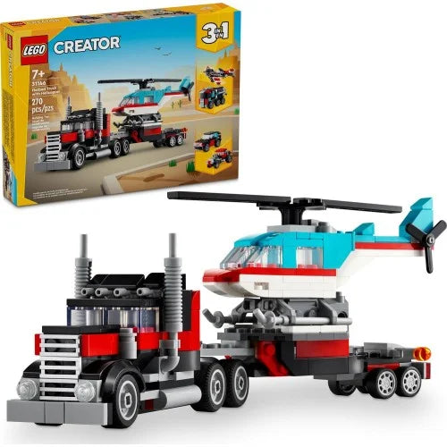 Lego Flatbed Truck with Helicopter Building Blocks Multicolor Age- 7 Years & Above