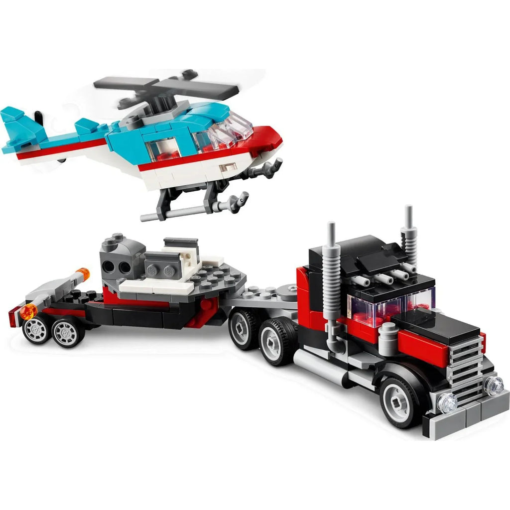 Lego Flatbed Truck with Helicopter Building Blocks Multicolor Age- 7 Years & Above