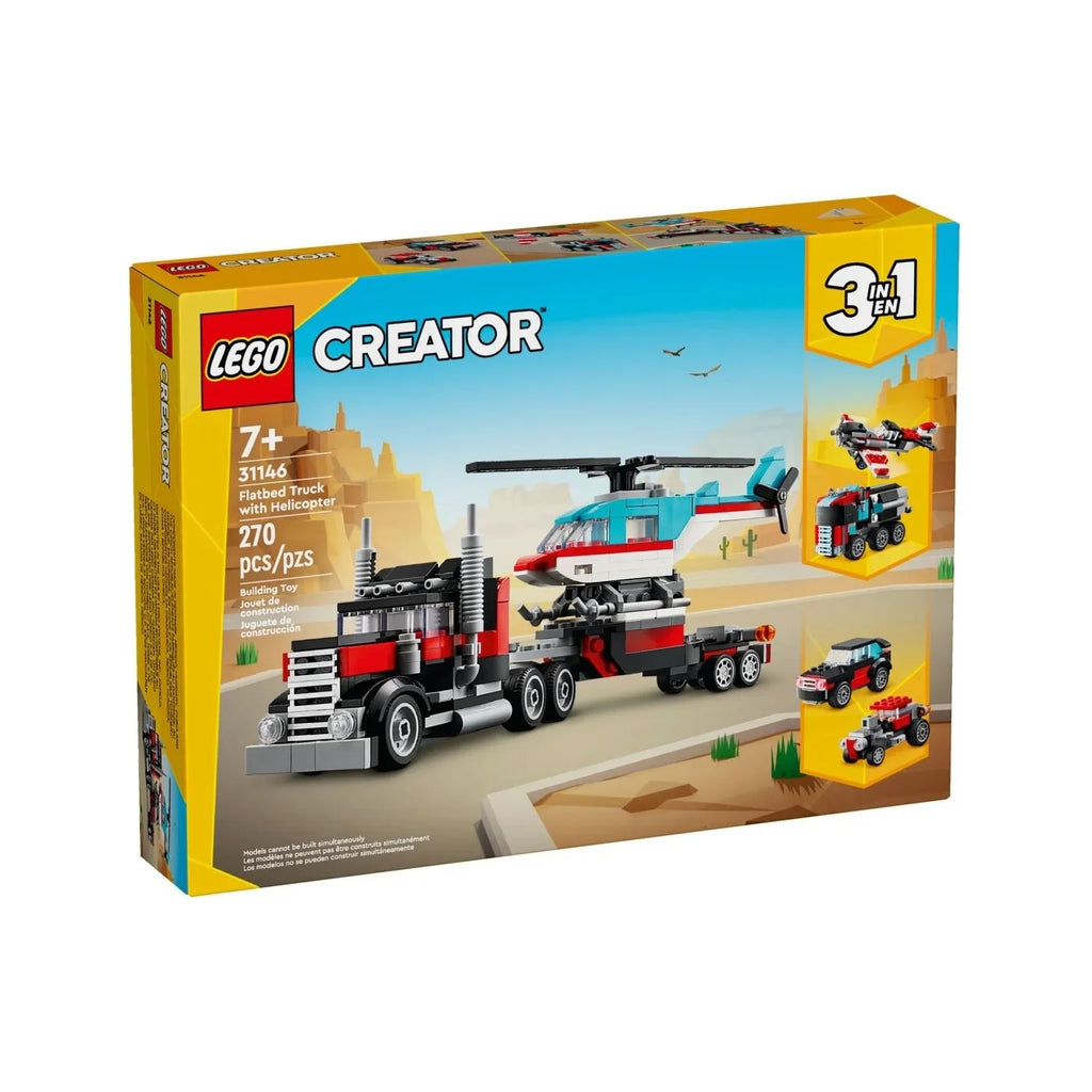 Lego Flatbed Truck with Helicopter Building Blocks Multicolor Age- 7 Years & Above
