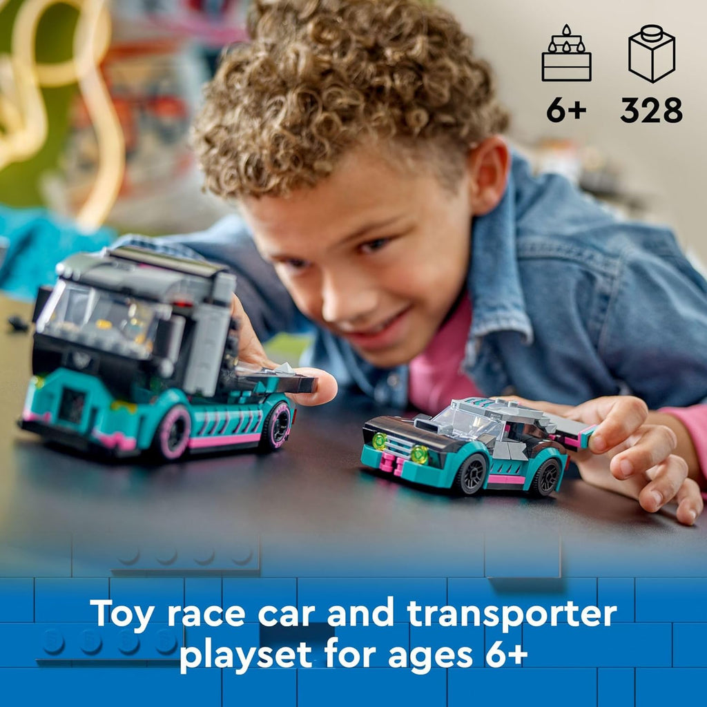 Lego Race Car and Car Carrier Truck Building Blocks Multicolor Age- 6 Years & Above