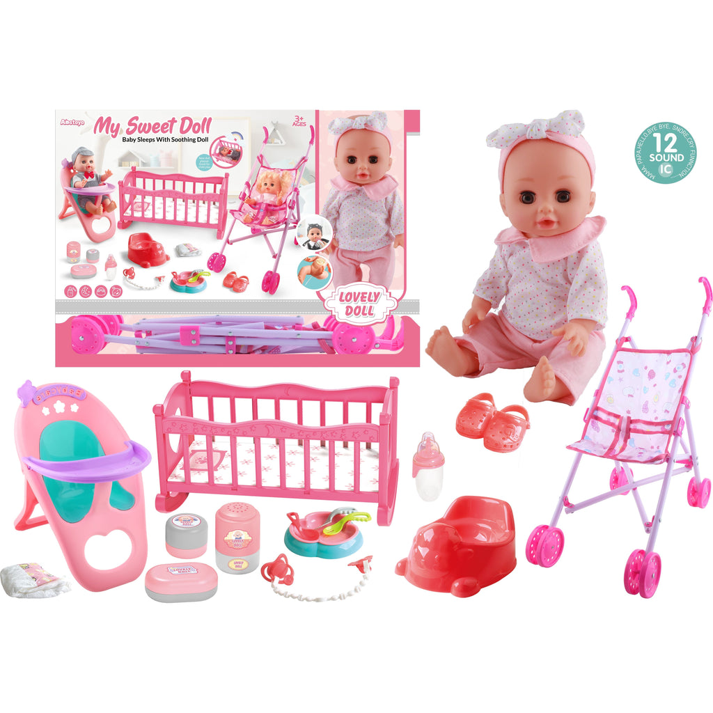 Pibi 14-Inch Vinyl Role Play Doll with 12 Sounds & Dollhouse Set of 16  Mj3654298 Age- 3 Years & Above